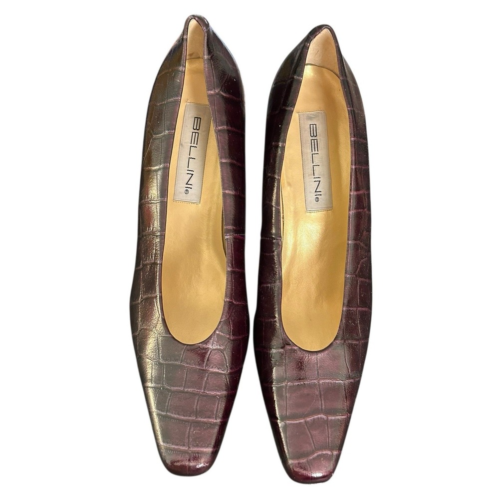 Bellini Colette Leather Croc Embossed Heeled Pumps Womens Sz 11M Burgundy Brown - Picture 7 of 12